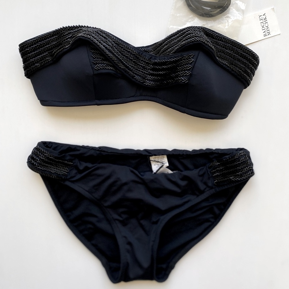 Badgley Mischka Black Beaded Swimsuit